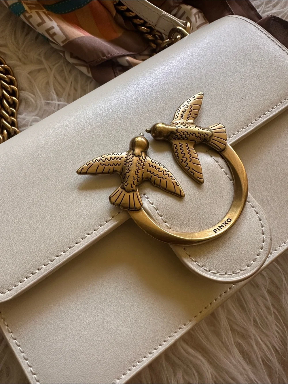 ✨Authentic Pinko Genuine Leather Crossbody in White & Gold, Stunning Condition✨